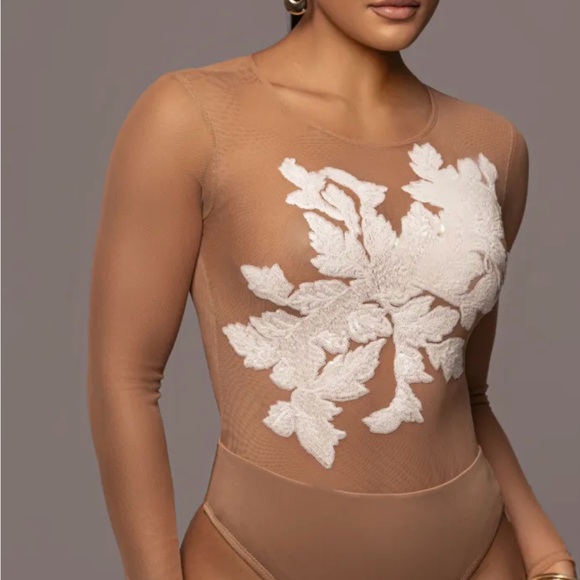 White Charmed Embroidered Mesh Bodysuit and Skirt set - Picture 5 of 5